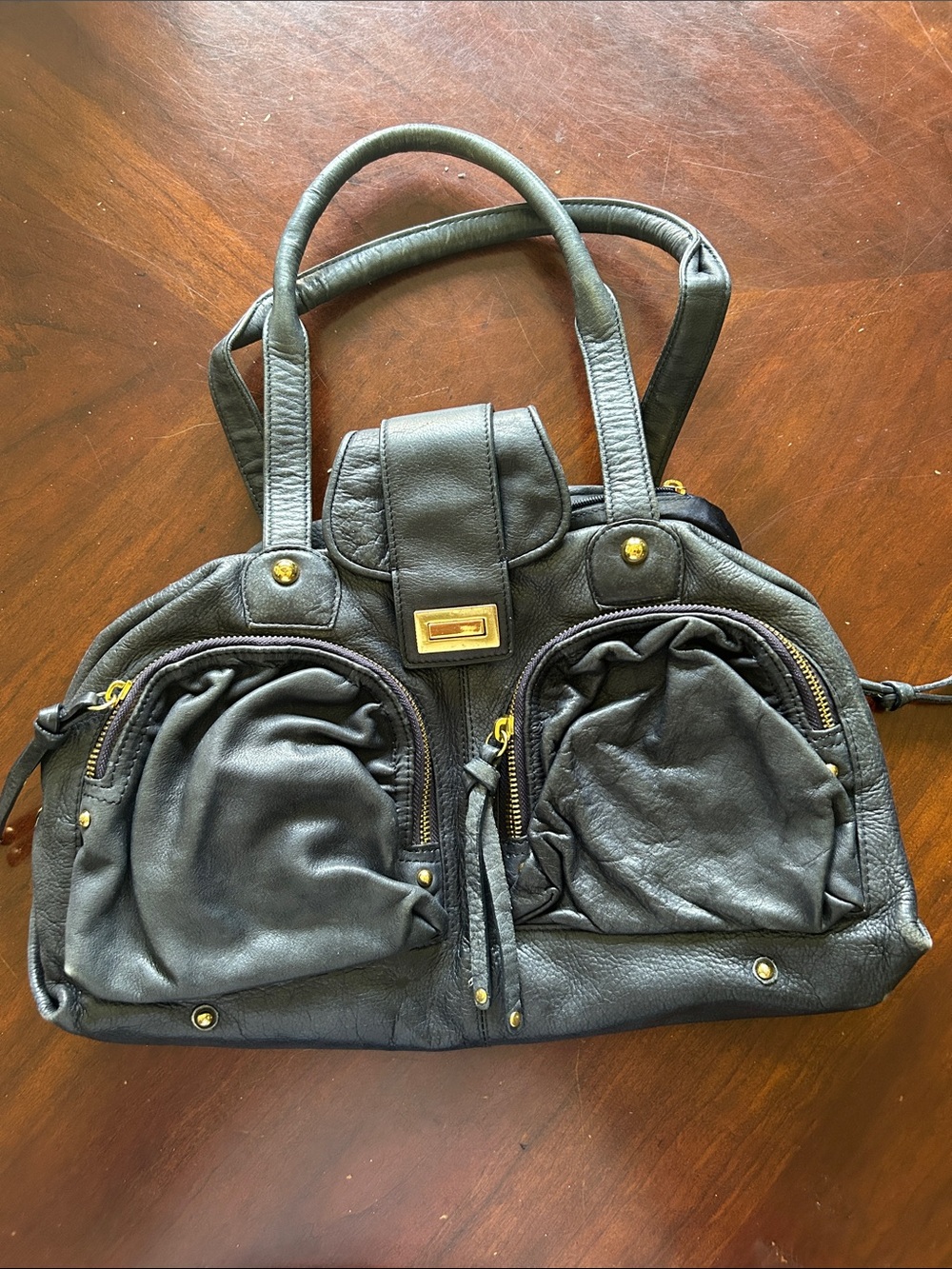 Sabina Classic Black Leather Satchel Handbag